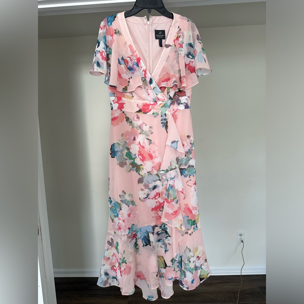 Adrianna Papell Women's Floral Faux Wrap Ruffle Dress